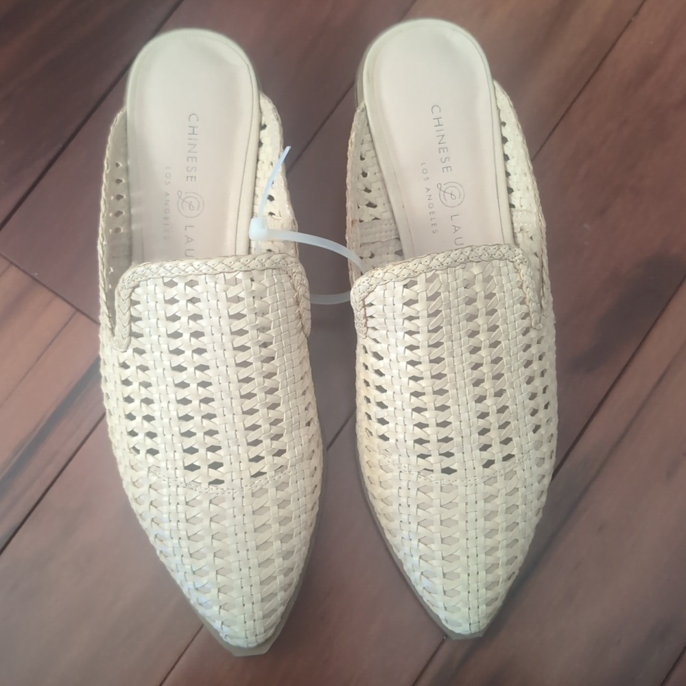 Chinese Laundry Beige Woven Boho Mules Size 8.5